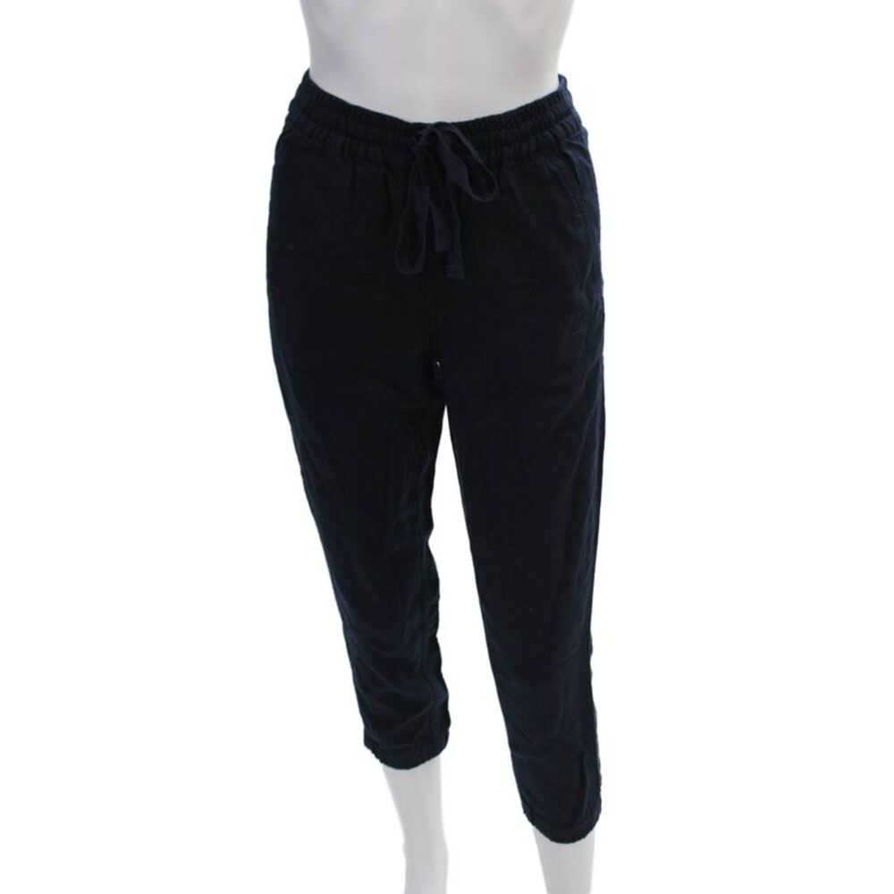 Point Sur Womens Linen Drawstring High Rise Cuff Ankle Jogger Pants Navy Sz P00